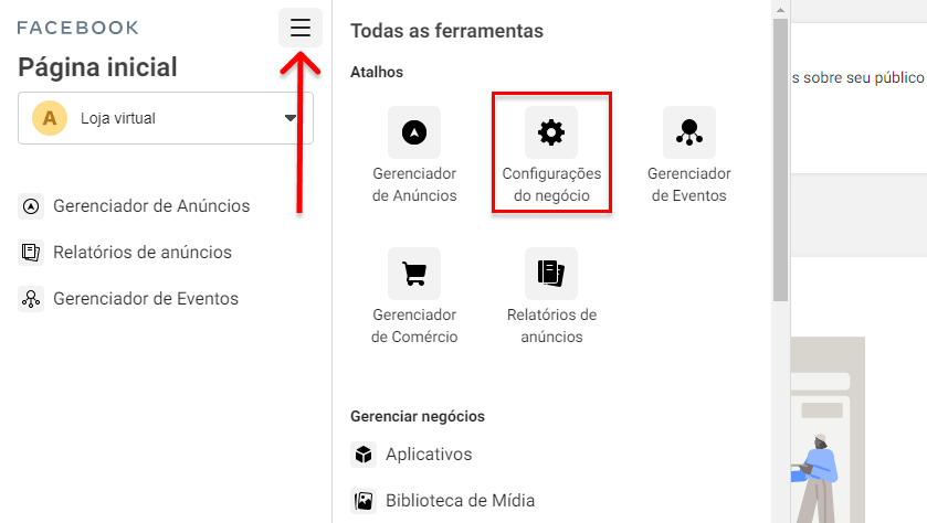tela configurações do negócio