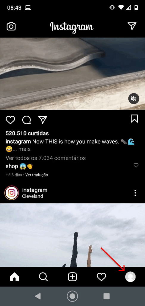 tela inicial instragram