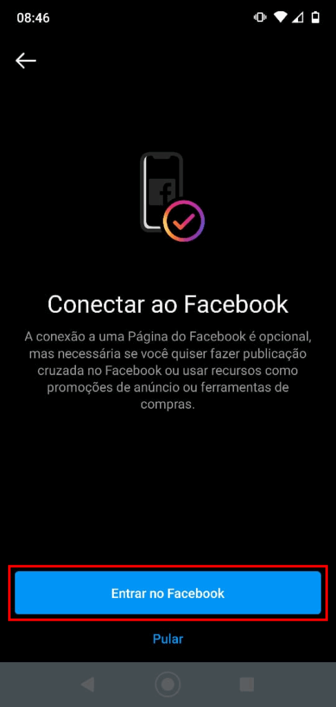 tela entrar no facebook