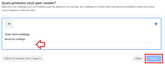 tela criar novo catálogo