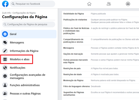 tela modelos e abas
