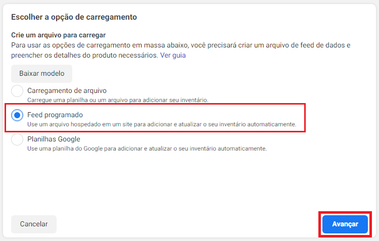 tela feed programado