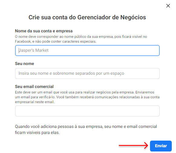 tela enviar dados
