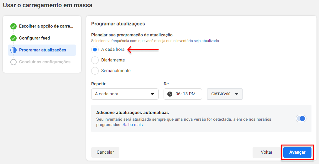tela programar atualizações