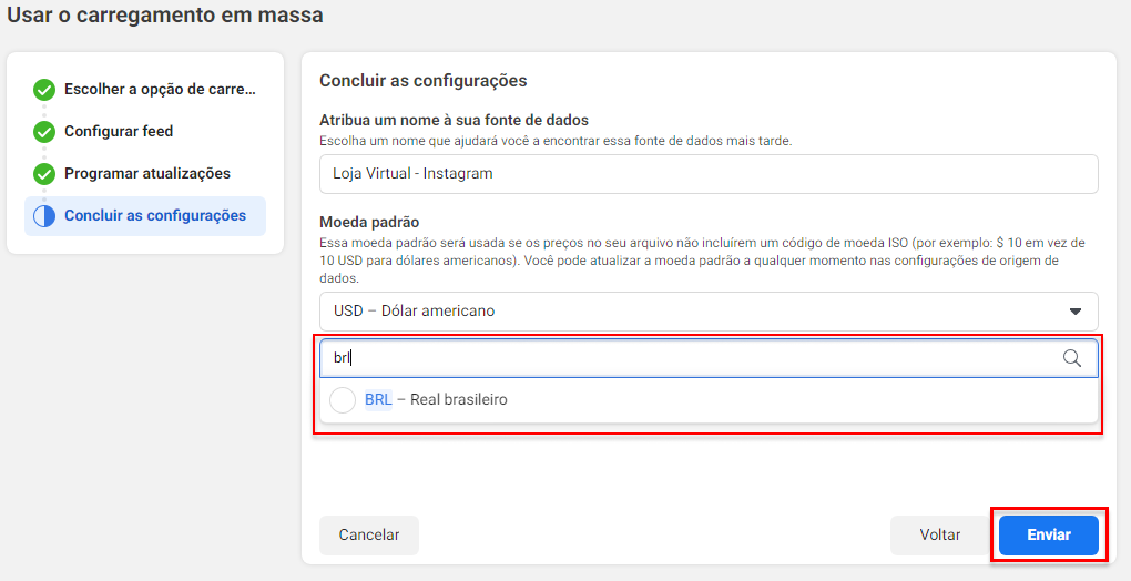 tela concluir as configurações
