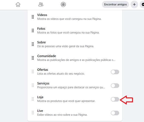 tela seleção de loja