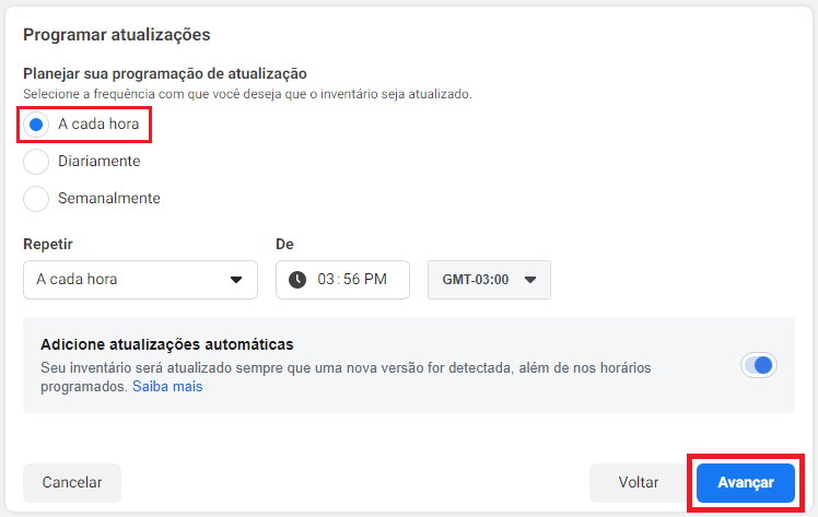 tela programar atualizações