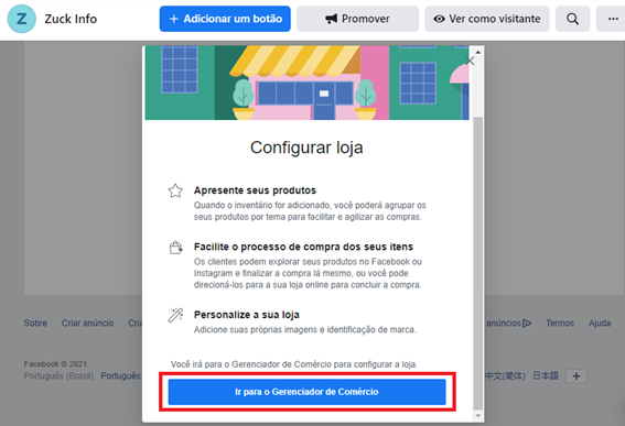 tela ir para o gerenciador de comércio