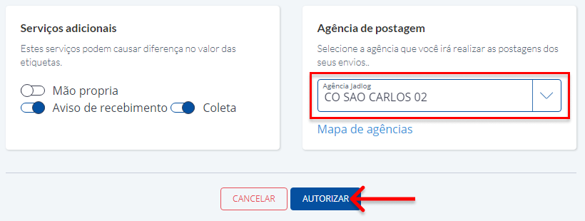 tela selecionar a agência