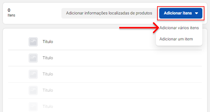 tela adicionar vários itens