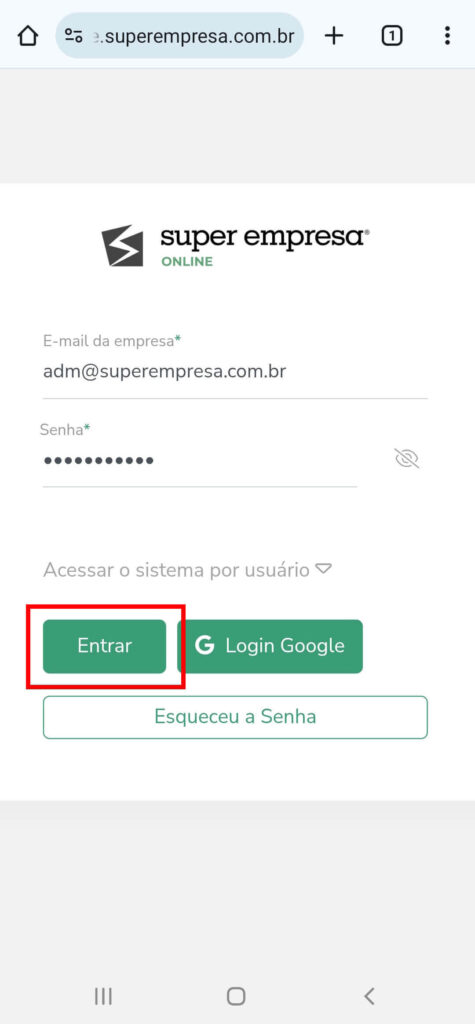 tela celular google aberto sistema