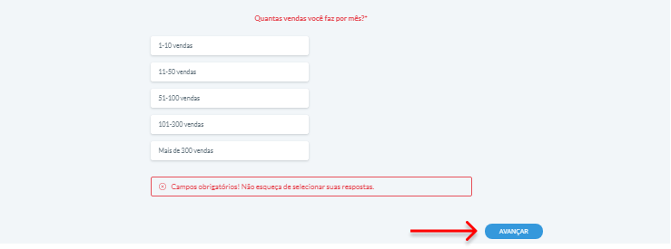 tela com perguntas